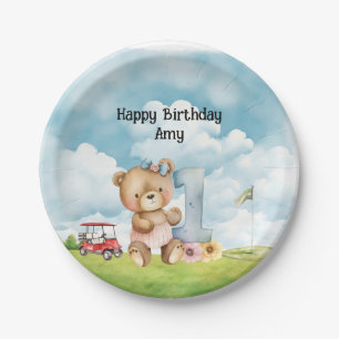 Golfer  1st Birthday watercolor one year  Paper Plate