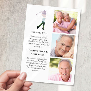 Golfer 3 Photo Sympathy Funeral Thank You Card