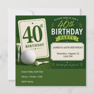 Golfer 40th birthday birthday party invitation