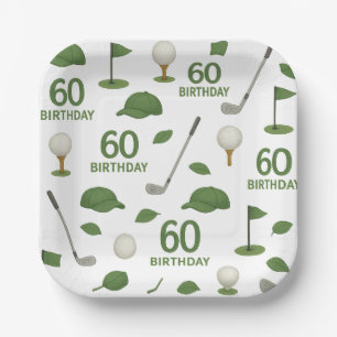 Golfer 60th Birthday with golf ball and iron Paper Plate
