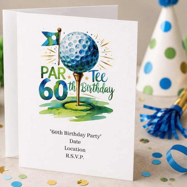 Golfer 60th Birthday with golf ball on tee Invitation (Creator Uploaded)