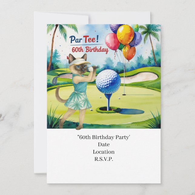 Golfer 60th Birthday with golf ball on tee Invitation (Front)