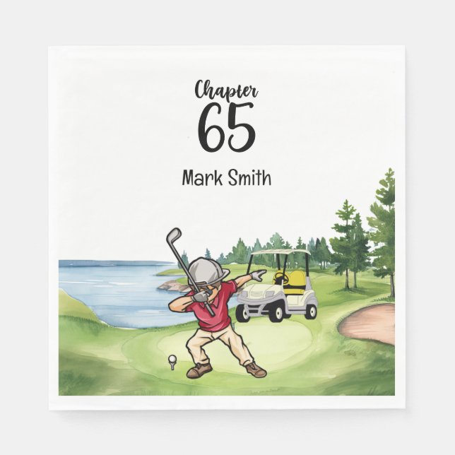 Golfer 65th Birthday Dabbing with golf cart Napkin (Front)