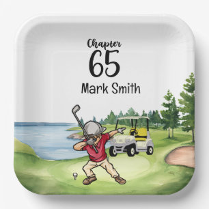Golfer 65th Birthday Dabbing with golf cart Paper Plate