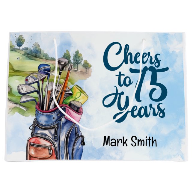Golfer 75th Birthday with golf Bag on golf course (Front)