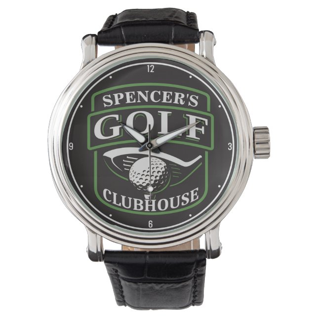 Golfer ADD NAME Pro Golf Player Club Clubhouse Watch (Front)