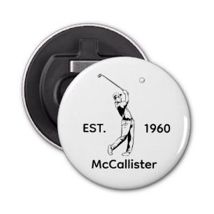 Golfer and Personalised name and year Bottle Opener