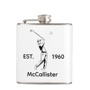 Golfer and Personalised name and year Hip Flask