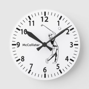 Golfer and Personalised name and year Wall Round Clock