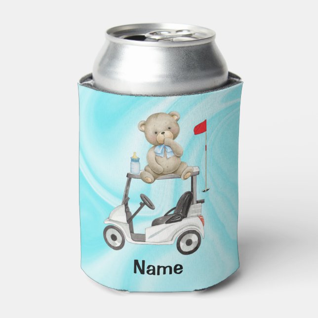 Golfer Baby Boy on golf cart for Baby Shower party Can Cooler (Can Front)