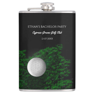 Golfer Bachelor Party - golf ball and course green Hip Flask