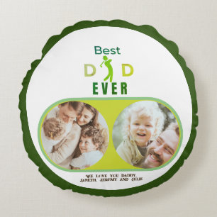 Golfer Best Dad Ever Kids Family Photo Fathers Day Round Cushion