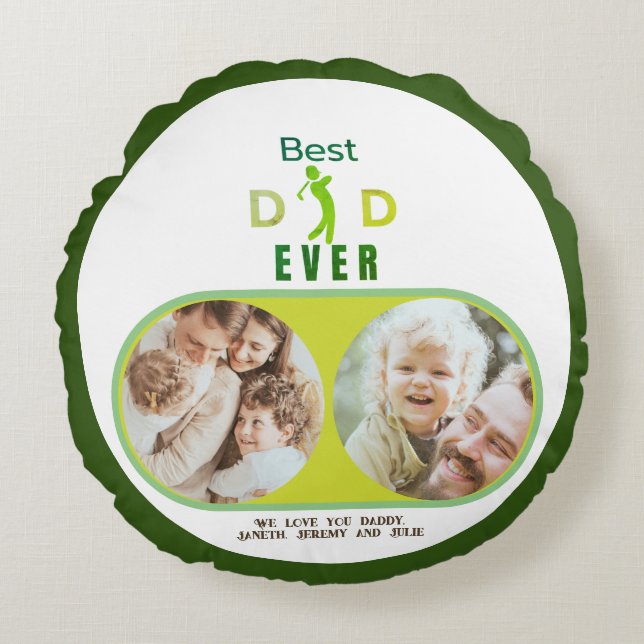 Golfer Best Dad Ever Photo Collage Fathers Day Round Cushion (Front)