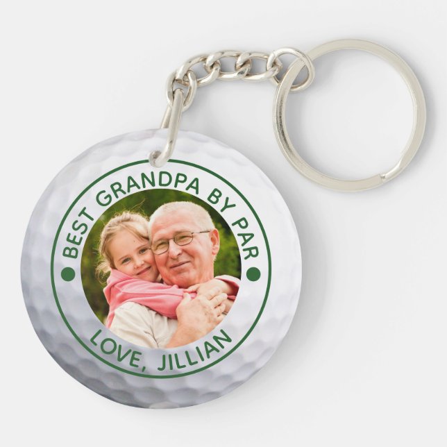 Golfer BEST GRANDPA BY PAR Photo Custom Key Ring (Back)