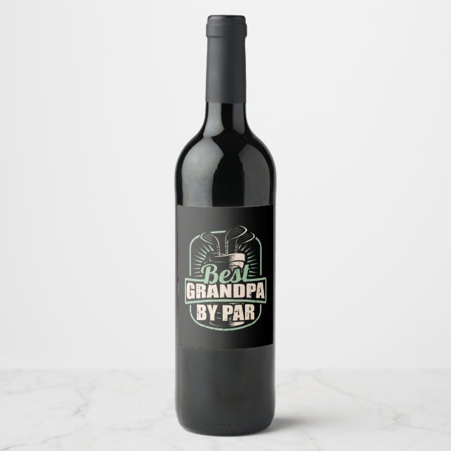 Golfer Best Grandpa By Par Wine Label (Front)