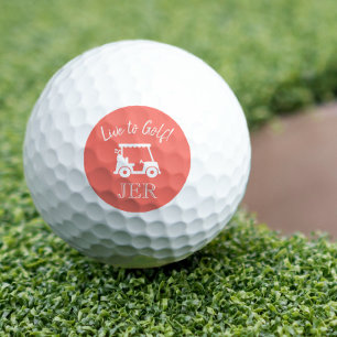 Golfer Cart Custom Modern Monogram Initials Coral Golf Balls