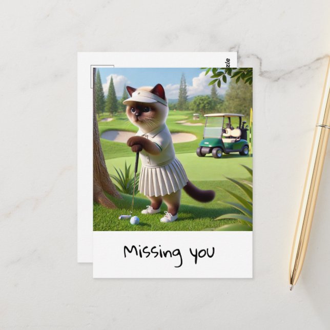 Golfer Cat is Missing you  Postcard (Front/Back In Situ)