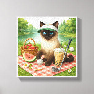 Golfer Cat is Picnic in the Garden Canvas Print