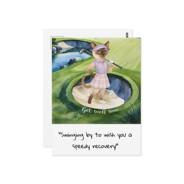Golfer Cat lovers get well soon speedy recovery Postcard (Front/Back In Situ)