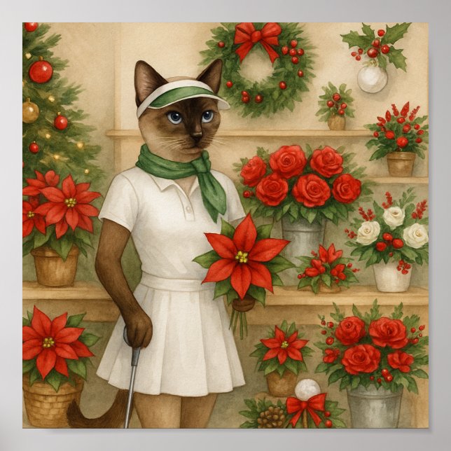 Golfer Cat Woman Christmas themed for animal lover Poster (Front)
