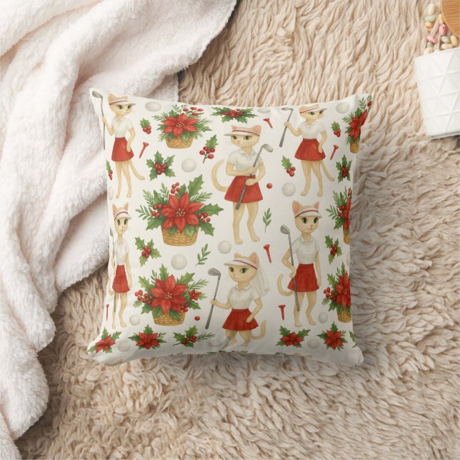 Golfer  Christmas themed for lady golfer cat lover Cushion (Blanket)