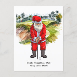 Golfer Christmas with Santa CLAUS Holiday Postcard