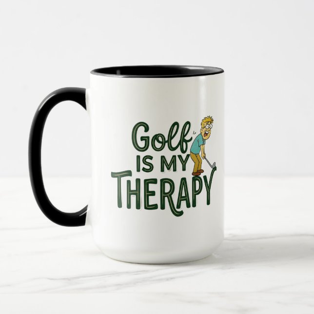 Golfer Coffee Mug - Golf Is My Therapy Funny Cup (Left)