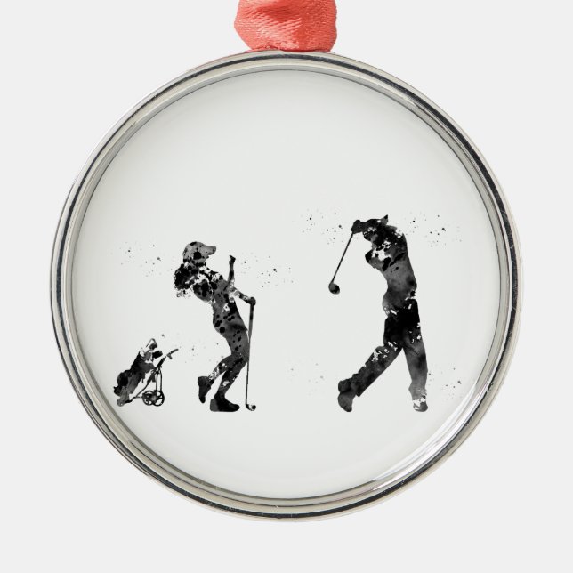 Golfer couple metal tree decoration (Front)