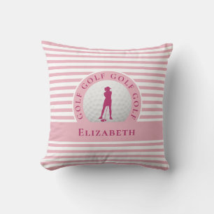 Golfer Custom Monogrammed Name Girly Chic Pink Cushion