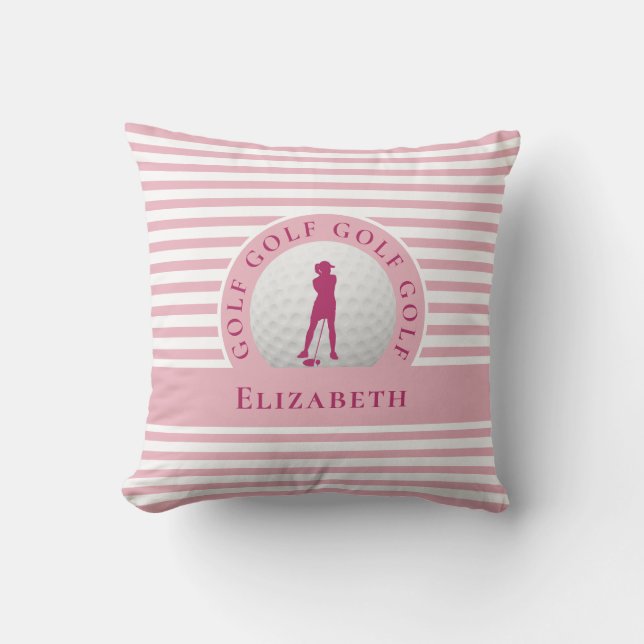 Golfer Custom Monogrammed Name Girly Chic Pink Cushion (Front)