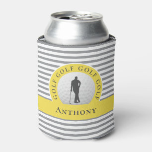 Golfer Custom Monogrammed Name Grey Yellow Sports Can Cooler