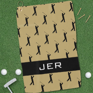 Golfer Custom Monogrammed Pattern Gold Black Pro Golf Towel