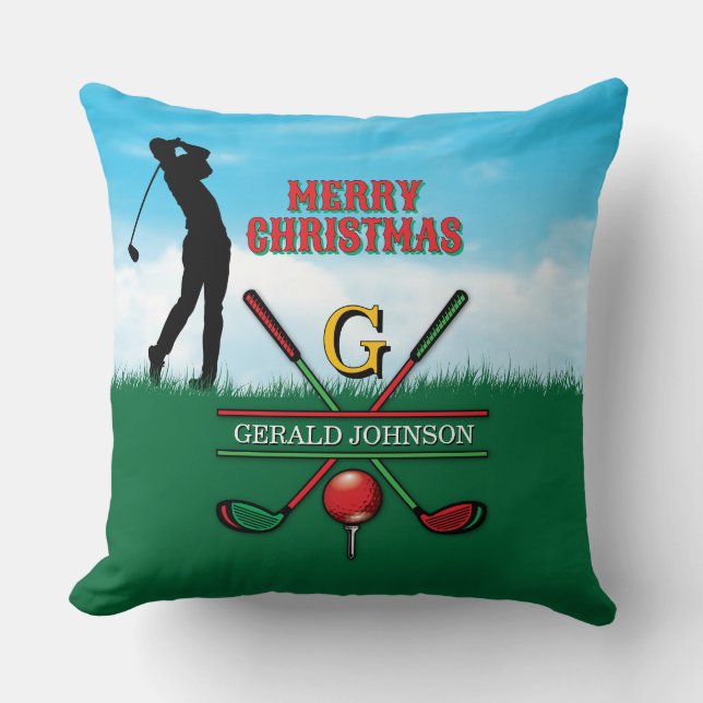 Golfer Customised Christmas Monogram Design Cushion (Front)