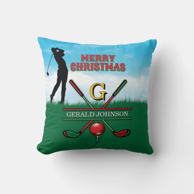 Golfer Customised Christmas Monogram Design Cushion (Front)