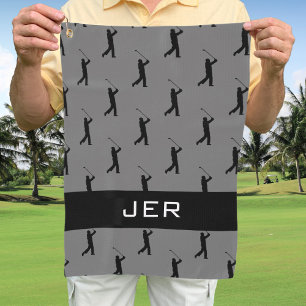 Golfer Customised Monogrammed Pattern Grey Black Golf Towel