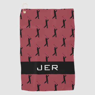 Golfer Customised Monogrammed Pattern Red Black Golf Towel