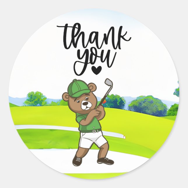 Golfer Cute Animal with iron on golf course Classic Round Sticker (Front)