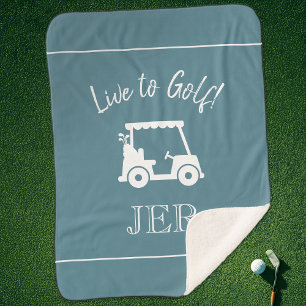 Golfer Cute Golf Cart Monogrammed Initials Green Sherpa Blanket