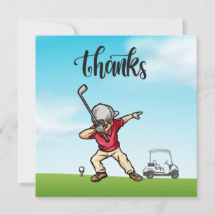 Golfer dabbing on golf course thanks thank you card