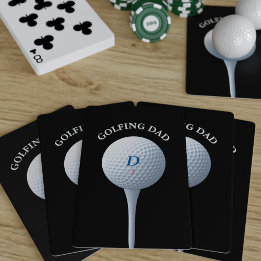 Golfer Dad Teeing Off Monogram Playing Cards