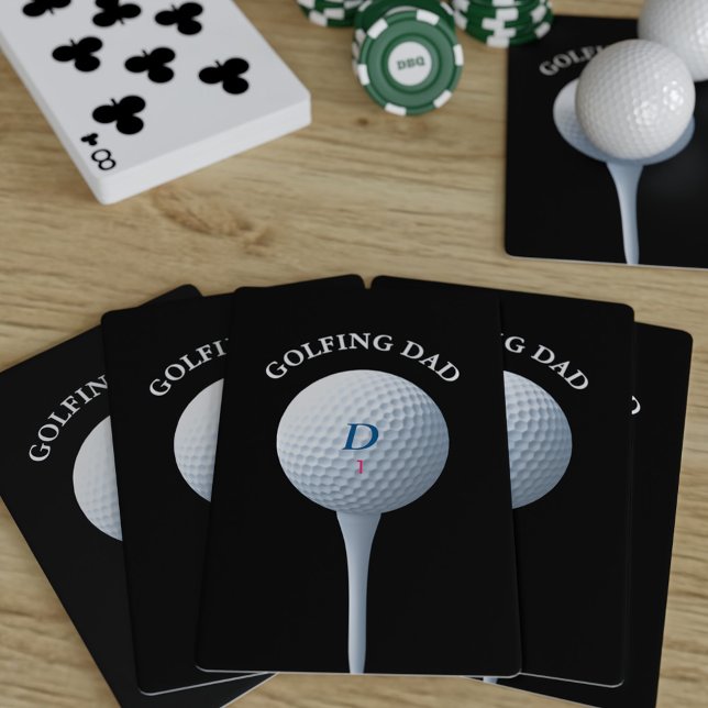 Golfer Dad Teeing Off Monogram Playing Cards (Creator Uploaded)