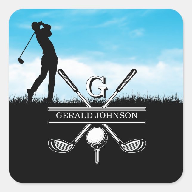 Golfer Elegant Monogram Design Square Sticker (Front)