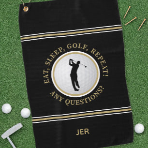 Golfer Fun Funny Golf Saying Sports Modern Black Golf Towel