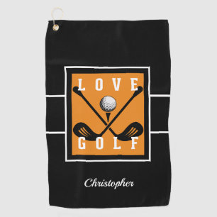 Golfer Fun Golf Lover Name Template Black & Orange Towel