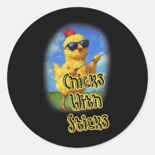 Golfer Girl Golf Club Funny Golfing Sticks With Ch Classic Round Sticker