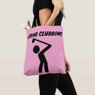 GOLFER GIRL GOLF GOING CLUBBING PINK TOTE BAG