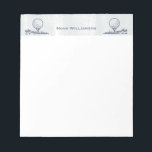 Golfer Golf Ball Retro Monogram Name Notepad<br><div class="desc">Old school retro art sketch of a golf ball sitting on a golf tee. Perfect office or home desk accessory for your favorite golfer.</div>