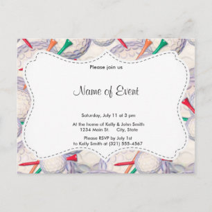 Golfer; Golf Balls & Tees Pattern Invitation Postcard