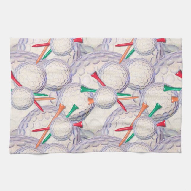 Golfer; Golf Balls & Tees Pattern Tea Towel (Horizontal)