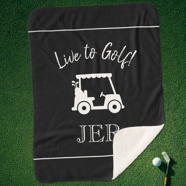 Golfer Golf Cart Monogrammed Initials Black White Sherpa Blanket (Golfer Golf Cart Monogrammed Initials Black White Sherpa Blanket)